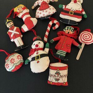COLLECTION OF VINTAGE PLUSH FABRIC  CHRISTMAS TREE ORNAMENTS